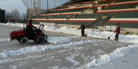 Removing the snow at Leicester Tigers