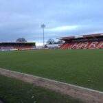 Kidderminster Harriers FC pitch on match day after cover removal