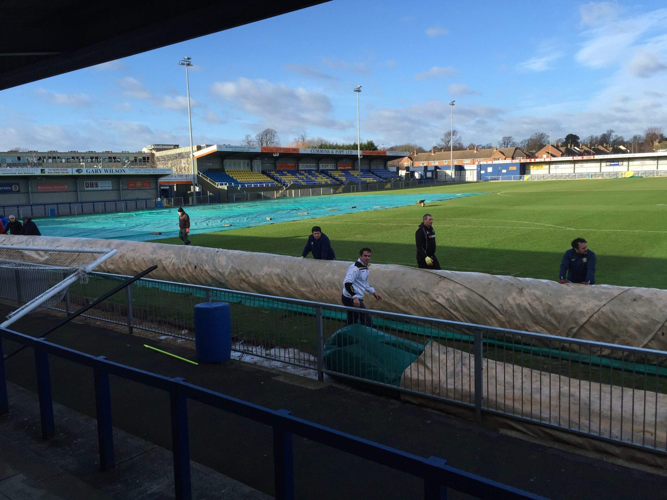 Havant & Waterlooville FC use covers to save their game